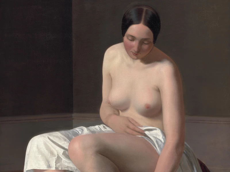 1815-Hans Jørgen Hammer - Donna nuda che si mette le pantofole, 1843